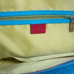 Pre Owned Etro Blue Paisley Embossed Leather Satchel