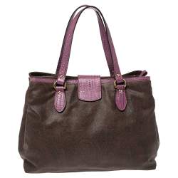 مملوكة مسبقًا Etro Brown/Purple Paisley Printed Canvas and Lizard Embossed Leather Tote