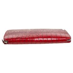 Pre Owned Etro Red Croc Embossed Leather Zip Around Organizer Wallet