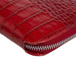 Pre Owned Etro Red Croc Embossed Leather Zip Around Organizer Wallet