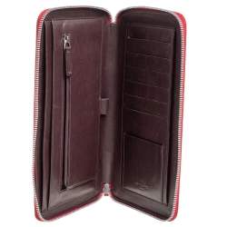 Pre Owned Etro Red Croc Embossed Leather Zip Around Organizer Wallet