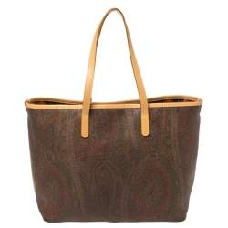 مملوكة مسبقًا حقيبة يد إيترو شوبر جلد و كانفاس مقوى مطبوع بايزلي بني 