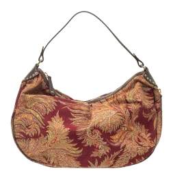 Pre Owned Etro Multicolor Paisley Canvas and Velvet Zip Detail Hobo