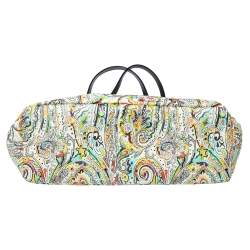 Pre Owned Etro White Mulitcolor Paisley Print Coated Canvas Tote