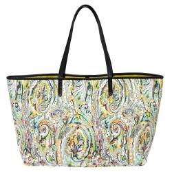 Pre Owned Etro White Mulitcolor Paisley Print Coated Canvas Tote