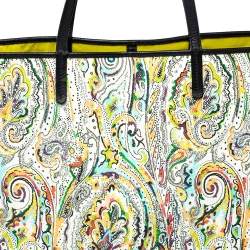 Pre Owned Etro White Mulitcolor Paisley Print Coated Canvas Tote
