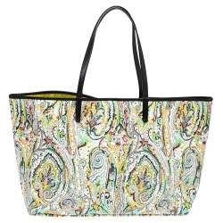 Pre Owned Etro White Mulitcolor Paisley Print Coated Canvas Tote