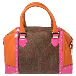 Etro Multicolor Coated Canvas And Leather Satchel