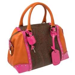 Etro Multicolor Coated Canvas And Leather Satchel