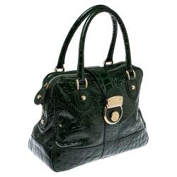 Pre Owned Etro Dark Green Paisley Embossed Leather Pushlock Flap Satchel