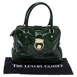 Pre Owned Etro Dark Green Paisley Embossed Leather Pushlock Flap Satchel