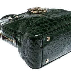 Pre Owned Etro Dark Green Paisley Embossed Leather Pushlock Flap Satchel