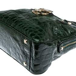 Pre Owned Etro Dark Green Paisley Embossed Leather Pushlock Flap Satchel
