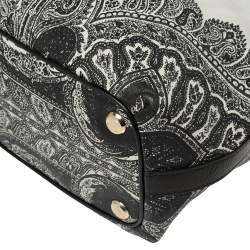 Pre Owned حقيبة يد إيترو سحاب جلد مطبوع بايزلي أبيض و أسود