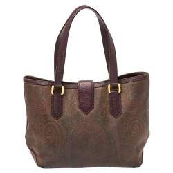 Pre Owned Etro Brown Paisley Coated Canvas and Lizard Embossed Tote