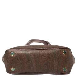 Pre Owned Etro Brown Paisley Coated Canvas and Lizard Embossed Tote