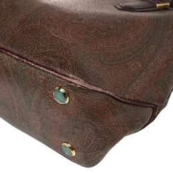 Pre Owned Etro Brown Paisley Coated Canvas and Lizard Embossed Tote
