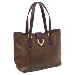Pre Owned Etro Brown Paisley Coated Canvas and Lizard Embossed Tote