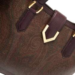 Pre Owned Etro Brown Paisley Coated Canvas and Lizard Embossed Tote