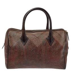 Etro Brown Paisley Printed Coated Canvas Studded Satchel