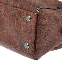 Etro Brown Paisley Printed Coated Canvas Studded Satchel