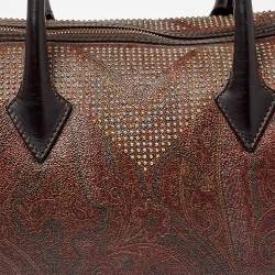 Etro Brown Paisley Printed Coated Canvas Studded Satchel
