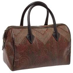 Etro Brown Paisley Printed Coated Canvas Studded Satchel