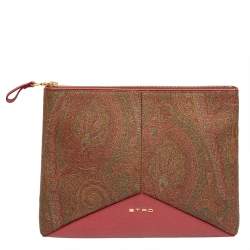 Etro Multicolor Paisley Print Coated Canvas and Leather Slim Zip Pouch