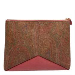 Etro Multicolor Paisley Print Coated Canvas and Leather Slim Zip Pouch