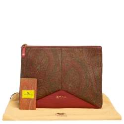 Etro Multicolor Paisley Print Coated Canvas and Leather Slim Zip Pouch