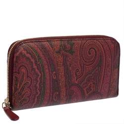 Pre Owned Etro Multicolor Paisley Print Coated Canvas Zip Around Continental Wallet