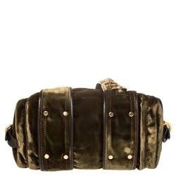 Pre Owned Etro Olive Green Velvet and Leather Buckle Flap Satchel