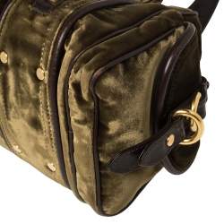 Pre Owned Etro Olive Green Velvet and Leather Buckle Flap Satchel