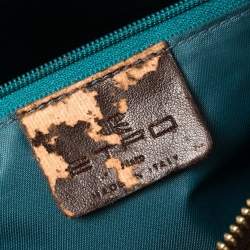 Pre Owned Etro Olive Green Velvet and Leather Buckle Flap Satchel