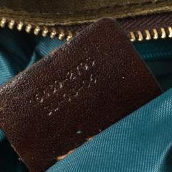 Pre Owned Etro Olive Green Velvet and Leather Buckle Flap Satchel