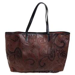 مملوكة مسبقًا حقيبة يد توتس ايترو كانفاس مقوى و قطيفة مطبوع بايزلي بني داكن 