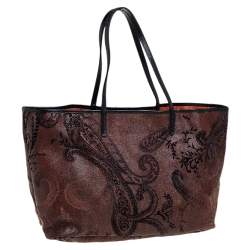 مملوكة مسبقًا حقيبة يد توتس ايترو كانفاس مقوى و قطيفة مطبوع بايزلي بني داكن 