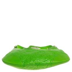 Pre Owned Etro Bright Green Paisley Embossed Leather Flap Hobo