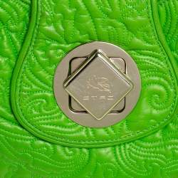 Pre Owned Etro Bright Green Paisley Embossed Leather Flap Hobo