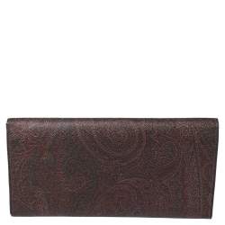 Pre Owned Etro Brown Paisley Coated Canvas Trifold Continental Wallet 