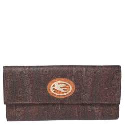 Pre Owned Etro Brown Paisley Coated Canvas Trifold Continental Wallet 