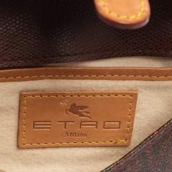 Pre Owned Etro Brown Paisley Coated Canvas and Leather Trim Belt Bag