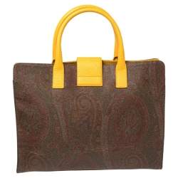 Etro Yellow/Brown Paisley Print Coated Canvas and Leather Tote