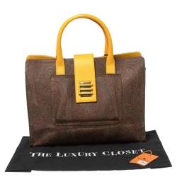 Etro Yellow/Brown Paisley Print Coated Canvas and Leather Tote