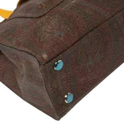 Etro Yellow/Brown Paisley Print Coated Canvas and Leather Tote