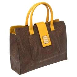 Etro Yellow/Brown Paisley Print Coated Canvas and Leather Tote