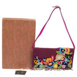 Pre Owned Etro Purple Mesh  Embroidered Shoulder Bag 