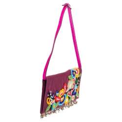 Pre Owned Etro Purple Mesh  Embroidered Shoulder Bag 