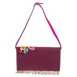 Pre Owned Etro Purple Mesh  Embroidered Shoulder Bag 