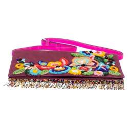 Pre Owned Etro Purple Mesh  Embroidered Shoulder Bag 